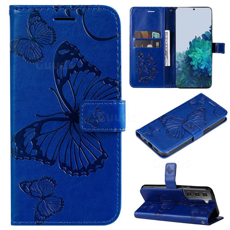 Embossing 3D Butterfly Leather Wallet Case for Samsung Galaxy S22 - Blue
