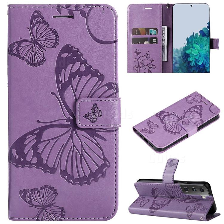 Embossing 3D Butterfly Leather Wallet Case for Samsung Galaxy S22 - Purple