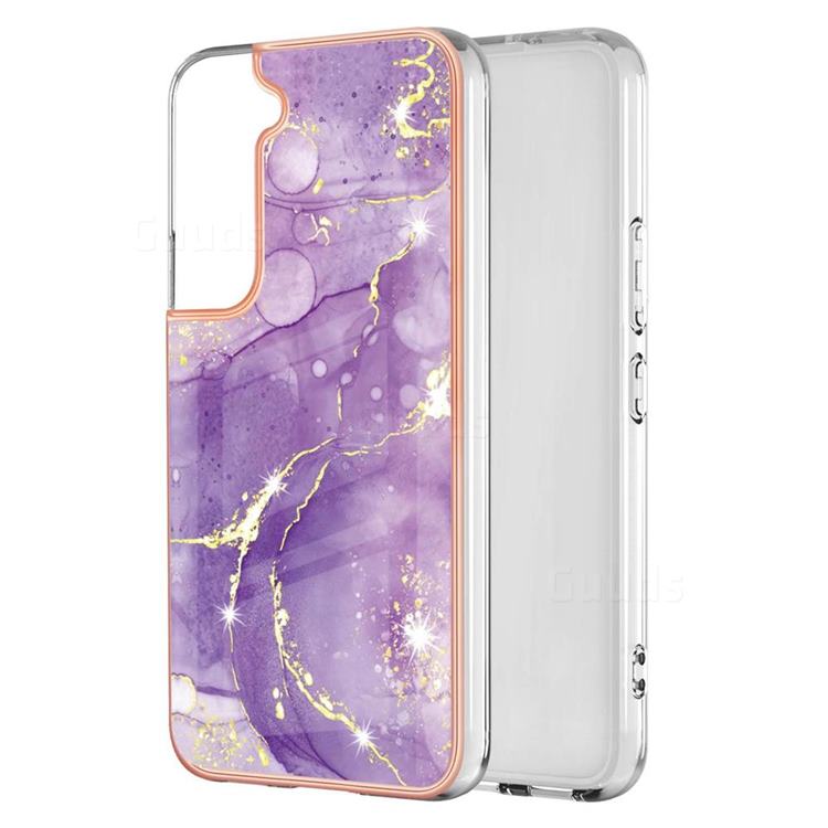Fashion Purple Electroplated Gold Frame 2.0 Thickness Plating Marble IMD Soft Back Cover for Samsung Galaxy S22