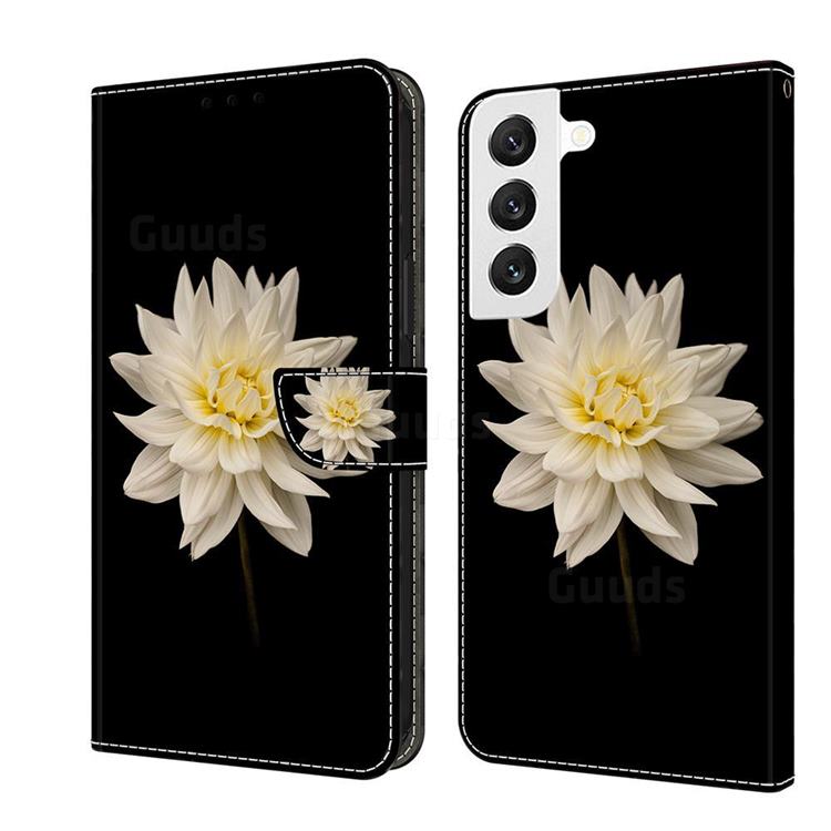 White Flower Crystal PU Leather Protective Wallet Case Cover for Samsung Galaxy S22