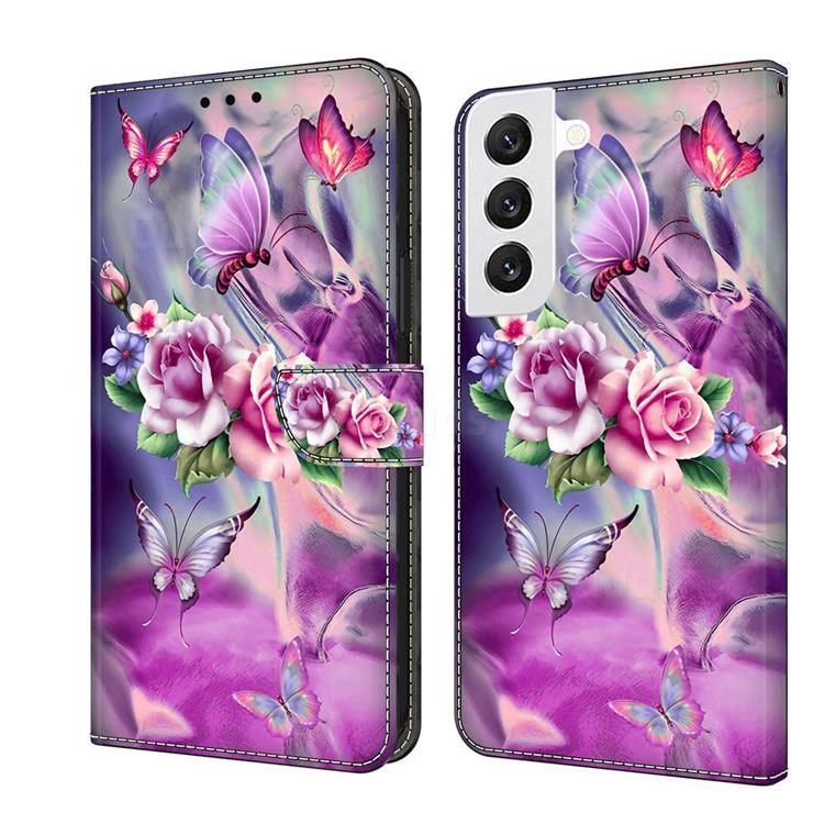 Flower Butterflies Crystal PU Leather Protective Wallet Case Cover for Samsung Galaxy S22