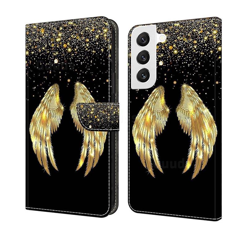 Golden Angel Wings Crystal PU Leather Protective Wallet Case Cover for Samsung Galaxy S22
