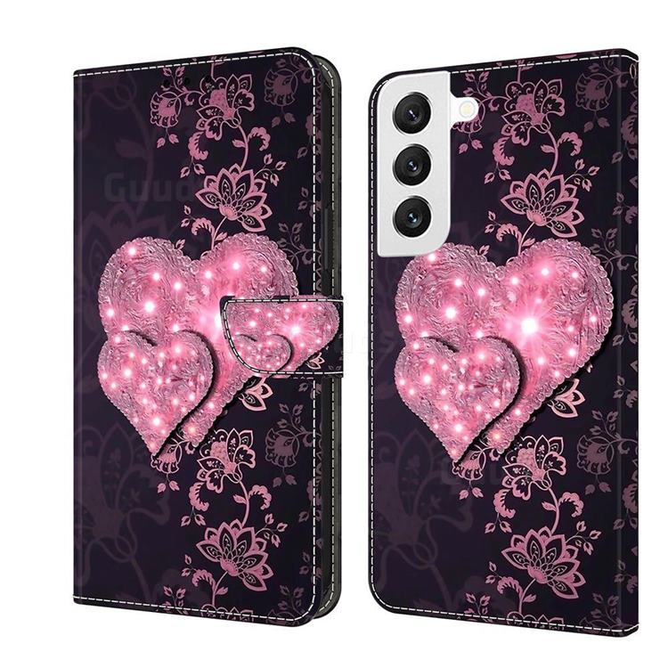 Lace Heart Crystal PU Leather Protective Wallet Case Cover for Samsung Galaxy S22