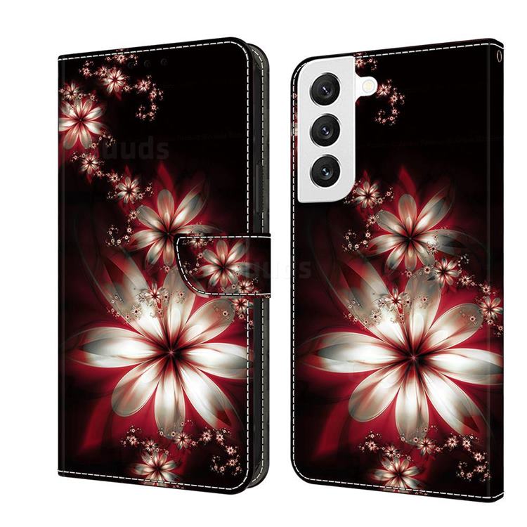 Red Dream Flower Crystal PU Leather Protective Wallet Case Cover for Samsung Galaxy S22