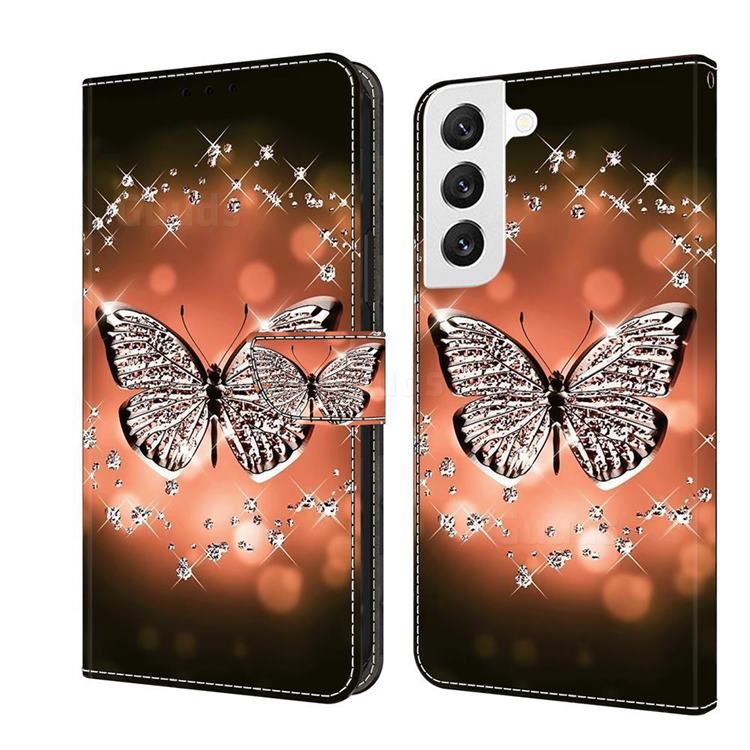 Crystal Butterfly Crystal PU Leather Protective Wallet Case Cover for Samsung Galaxy S22