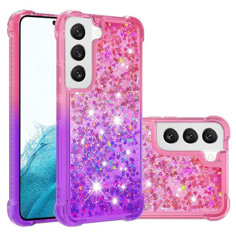 Rainbow Gradient Liquid Glitter Quicksand Sequins Phone Case for Samsung Galaxy S22 - Pink Purple