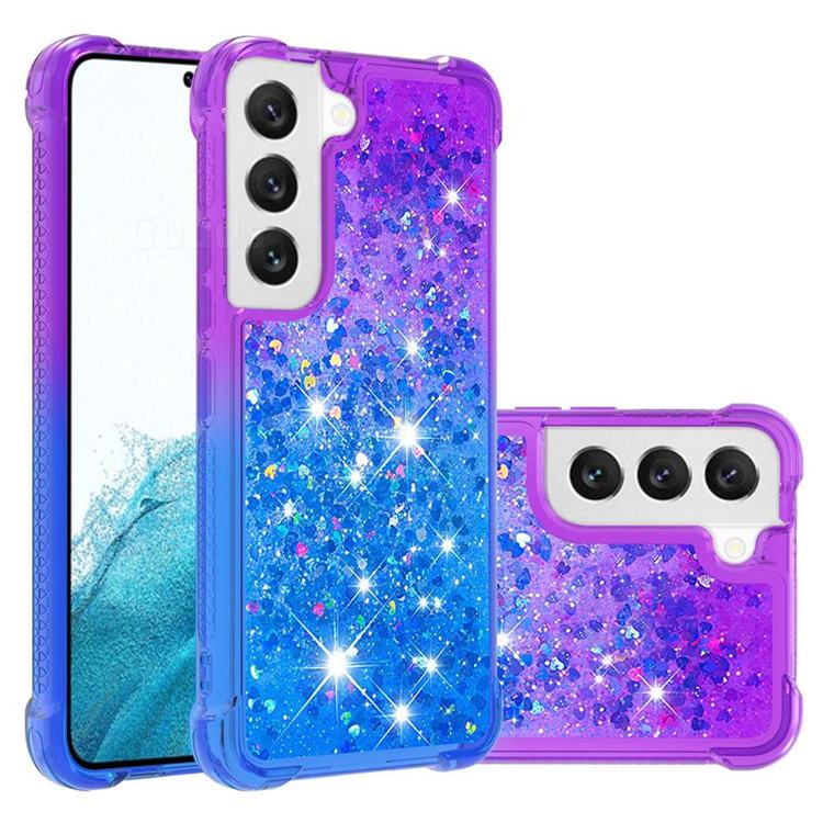 Rainbow Gradient Liquid Glitter Quicksand Sequins Phone Case for Samsung Galaxy S22 - Purple Blue