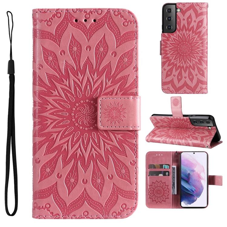Embossing Sunflower Leather Wallet Case for Samsung Galaxy S22 Plus (S22 Pro) - Pink