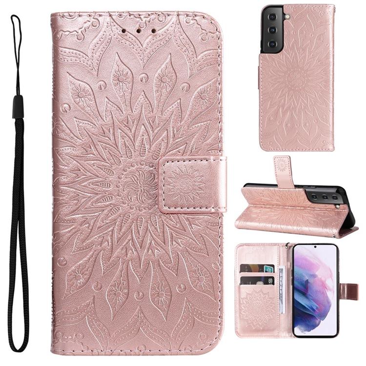 Embossing Sunflower Leather Wallet Case for Samsung Galaxy S22 Plus (S22 Pro) - Rose Gold