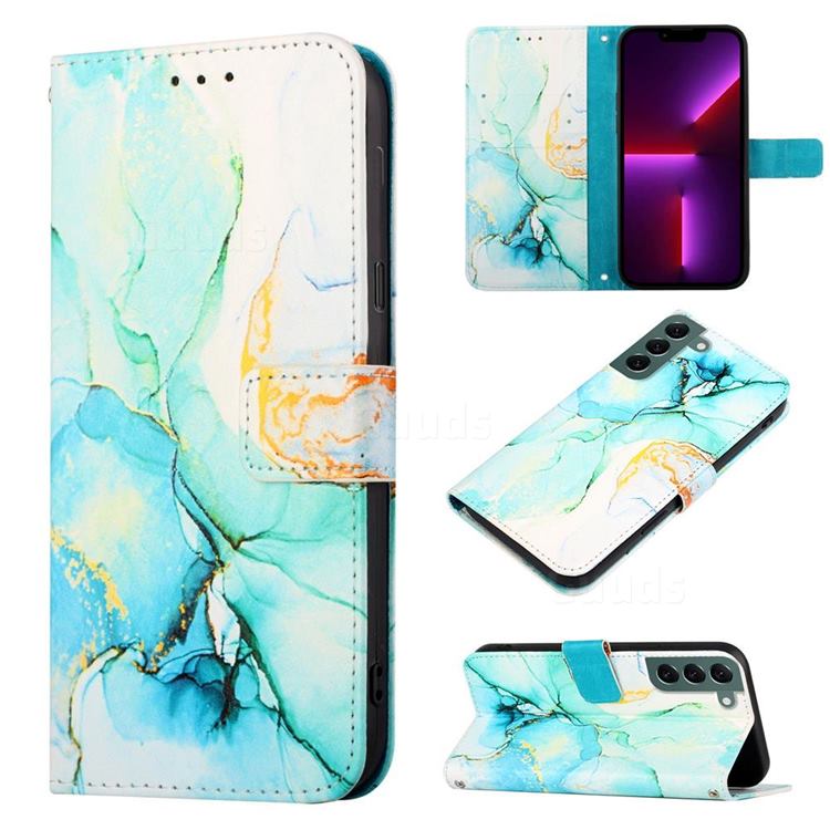Green Illusion Marble Leather Wallet Protective Case for Samsung Galaxy S22 Plus (S22 Pro)