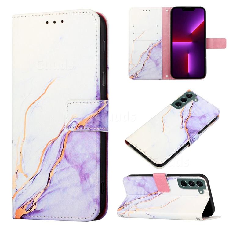 Purple White Marble Leather Wallet Protective Case for Samsung Galaxy S22 Plus (S22 Pro)