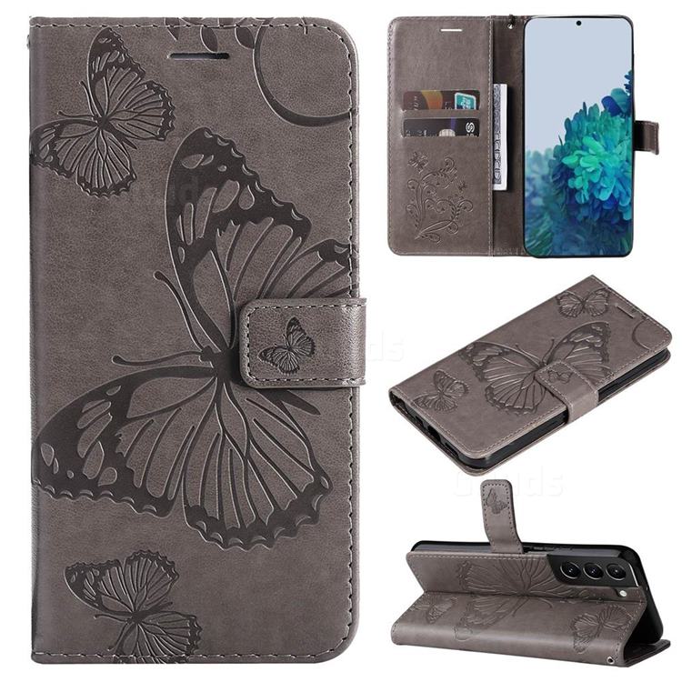 Embossing 3D Butterfly Leather Wallet Case for Samsung Galaxy S22 Plus (S22 Pro) - Gray