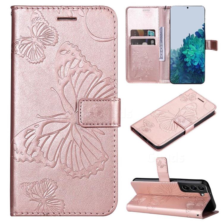 Embossing 3D Butterfly Leather Wallet Case for Samsung Galaxy S22 Plus (S22 Pro) - Rose Gold