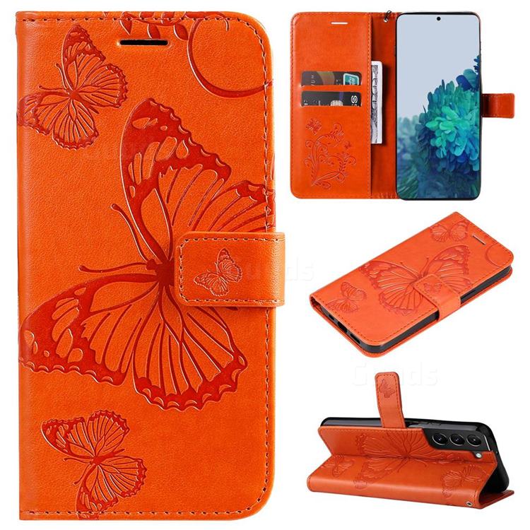 Embossing 3D Butterfly Leather Wallet Case for Samsung Galaxy S22 Plus (S22 Pro) - Orange