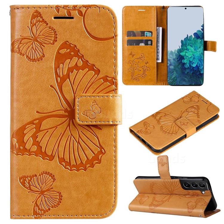 Embossing 3D Butterfly Leather Wallet Case for Samsung Galaxy S22 Plus (S22 Pro) - Yellow