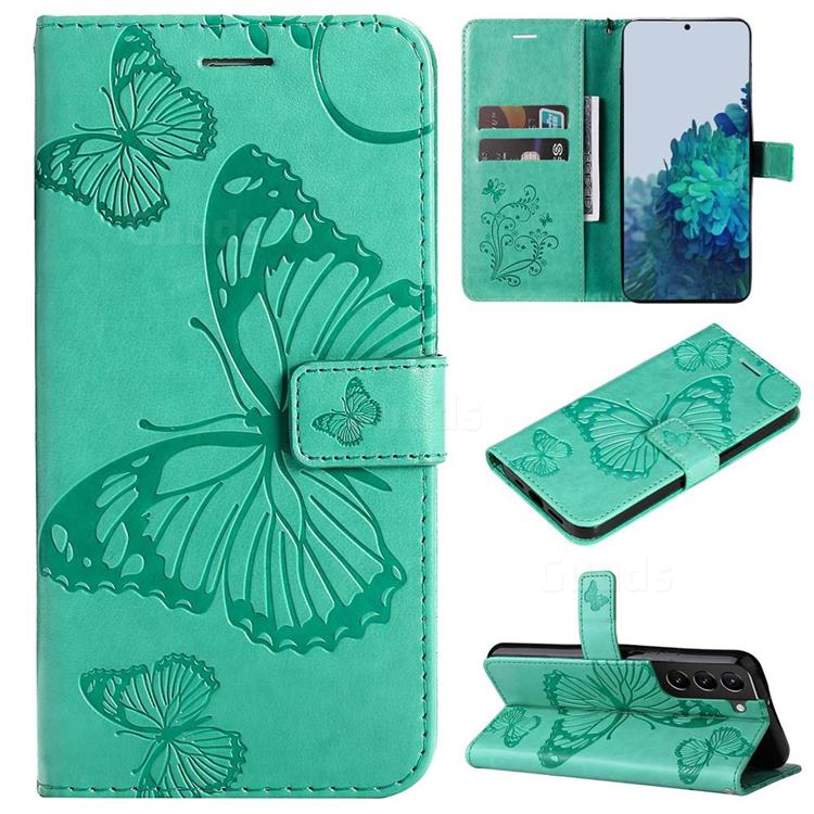 Embossing 3D Butterfly Leather Wallet Case for Samsung Galaxy S22 Plus (S22 Pro) - Green