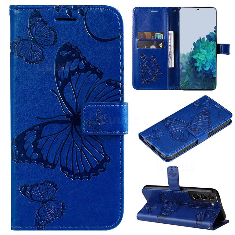 Embossing 3D Butterfly Leather Wallet Case for Samsung Galaxy S22 Plus (S22 Pro) - Blue