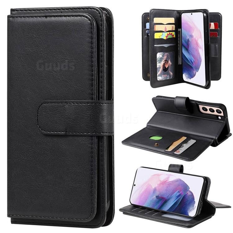 Multi-function Ten Card Slots and Photo Frame PU Leather Wallet Phone Case Cover for Samsung Galaxy S22 Plus (S22 Pro) - Black