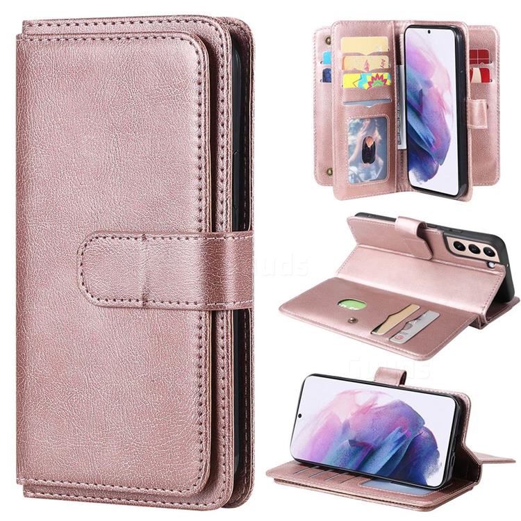 Multi-function Ten Card Slots and Photo Frame PU Leather Wallet Phone Case Cover for Samsung Galaxy S22 Plus (S22 Pro) - Rose Gold