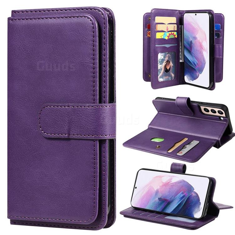 Multi-function Ten Card Slots and Photo Frame PU Leather Wallet Phone Case Cover for Samsung Galaxy S22 Plus (S22 Pro) - Violet