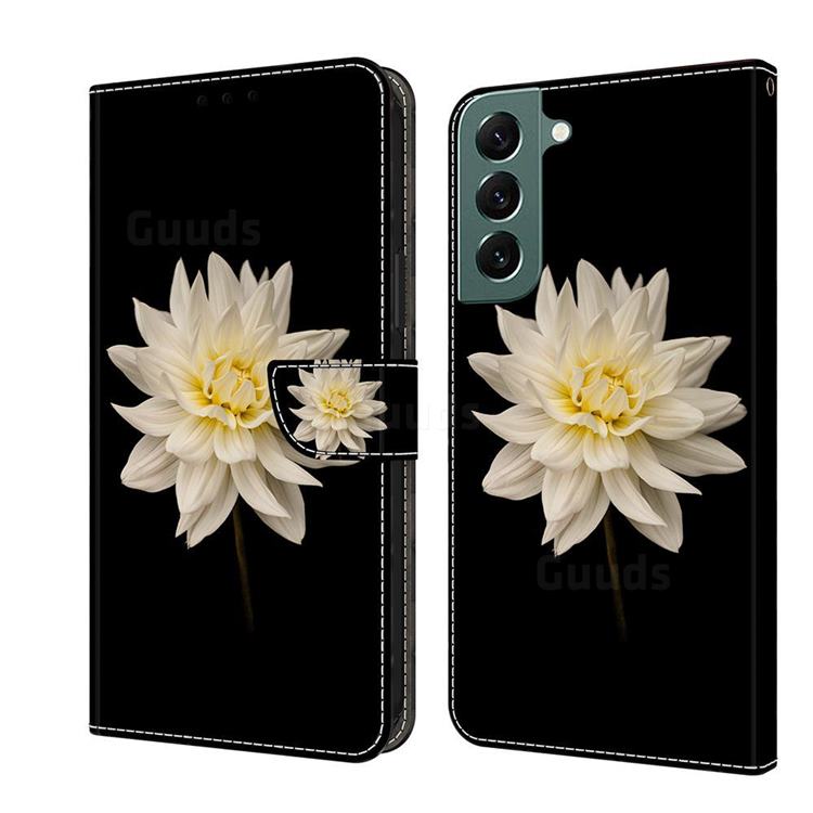 White Flower Crystal PU Leather Protective Wallet Case Cover for Samsung Galaxy S22 Plus (S22 Pro)