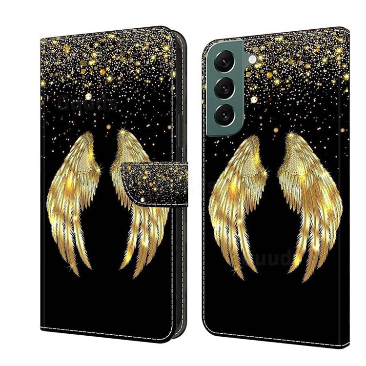 Golden Angel Wings Crystal PU Leather Protective Wallet Case Cover for Samsung Galaxy S22 Plus (S22 Pro)