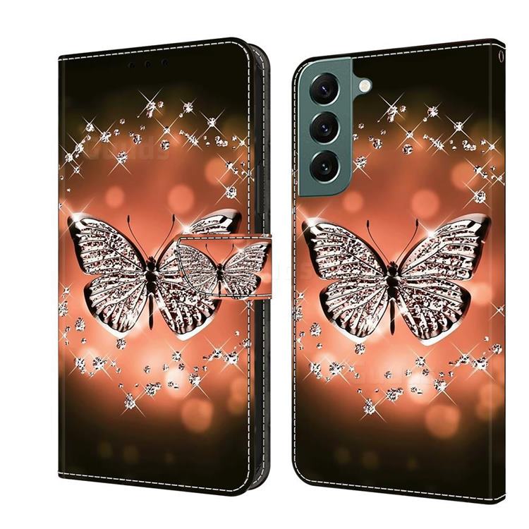 Crystal Butterfly Crystal PU Leather Protective Wallet Case Cover for Samsung Galaxy S22 Plus (S22 Pro)