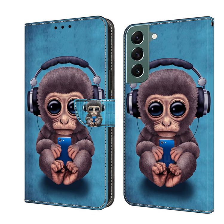 Cute Orangutan Crystal PU Leather Protective Wallet Case Cover for Samsung Galaxy S22 Plus (S22 Pro)