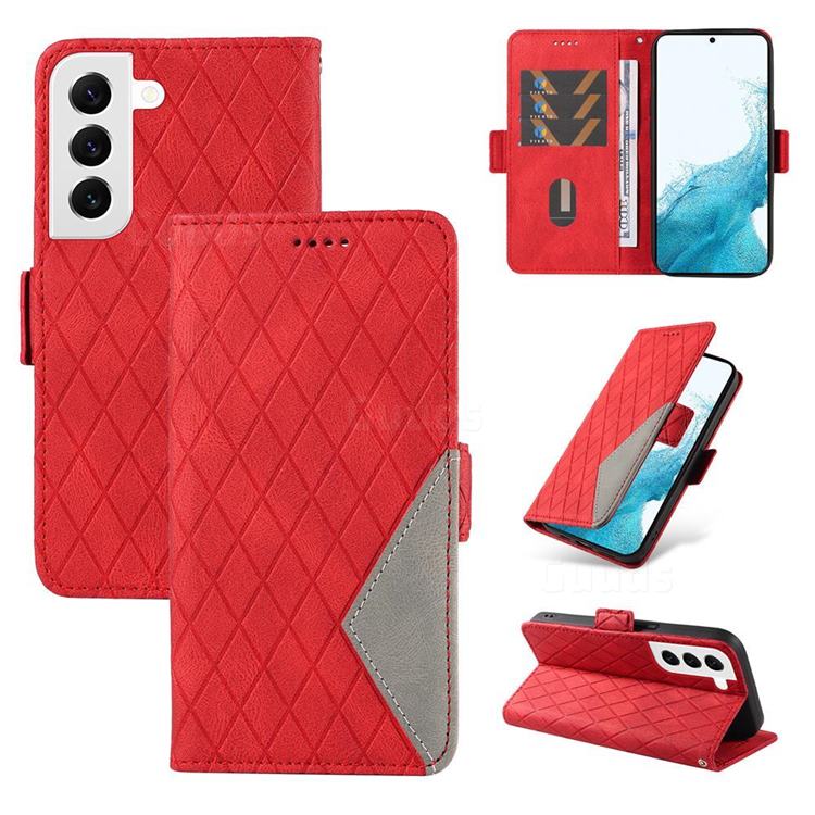 Grid Pattern Splicing Protective Wallet Case Cover for Samsung Galaxy S22 Plus (S22 Pro) - Red
