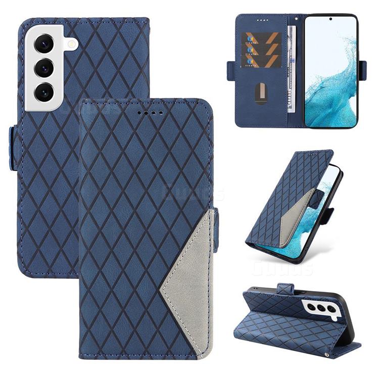 Grid Pattern Splicing Protective Wallet Case Cover for Samsung Galaxy S22 Plus (S22 Pro) - Blue
