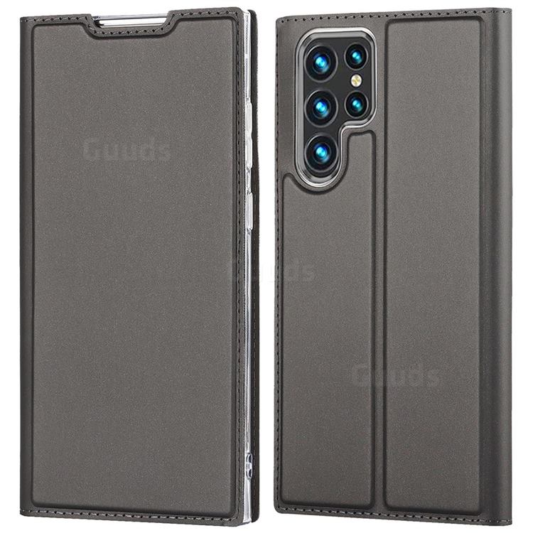 Ultra Slim Card Magnetic Automatic Suction Leather Wallet Case for Samsung Galaxy S22 Ultra - Star Grey