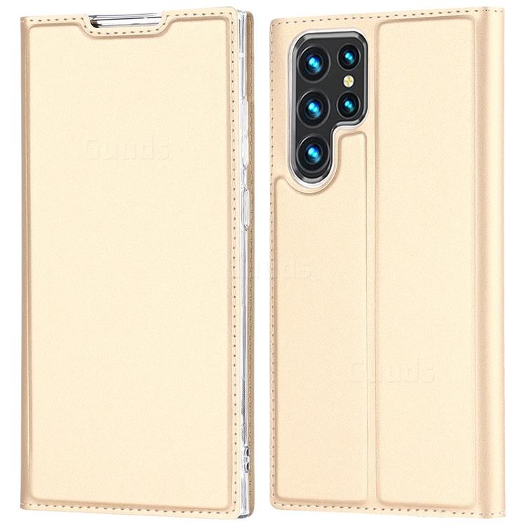 Ultra Slim Card Magnetic Automatic Suction Leather Wallet Case for Samsung Galaxy S22 Ultra - Champagne