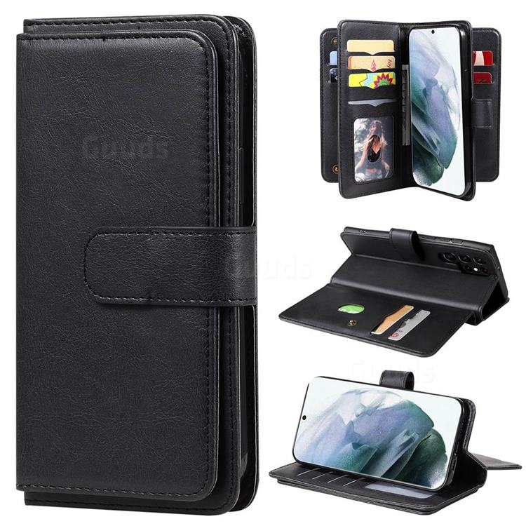 Multi-function Ten Card Slots and Photo Frame PU Leather Wallet Phone Case Cover for Samsung Galaxy S22 Ultra - Black