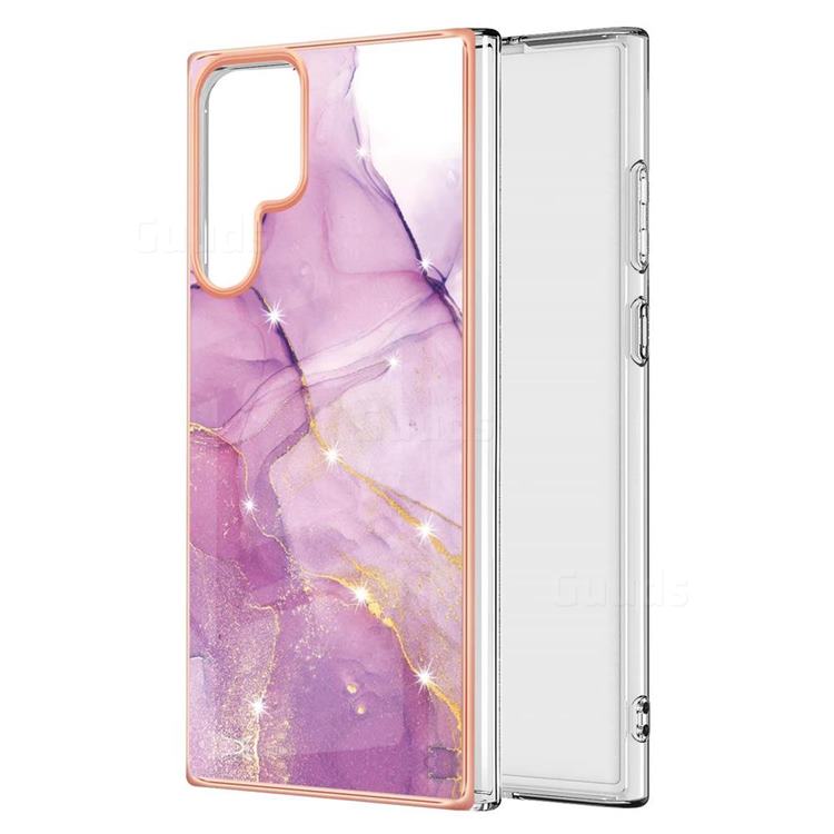 Dream Violet Electroplated Gold Frame 2.0 Thickness Plating Marble IMD Soft Back Cover for Samsung Galaxy S22 Ultra