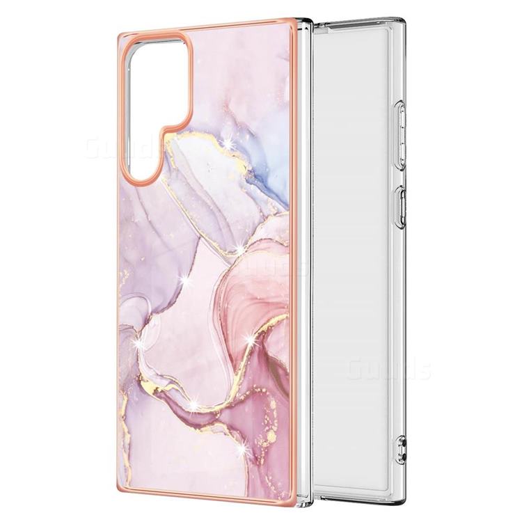 Rose Gold Dancing Electroplated Gold Frame 2.0 Thickness Plating Marble IMD Soft Back Cover for Samsung Galaxy S22 Ultra