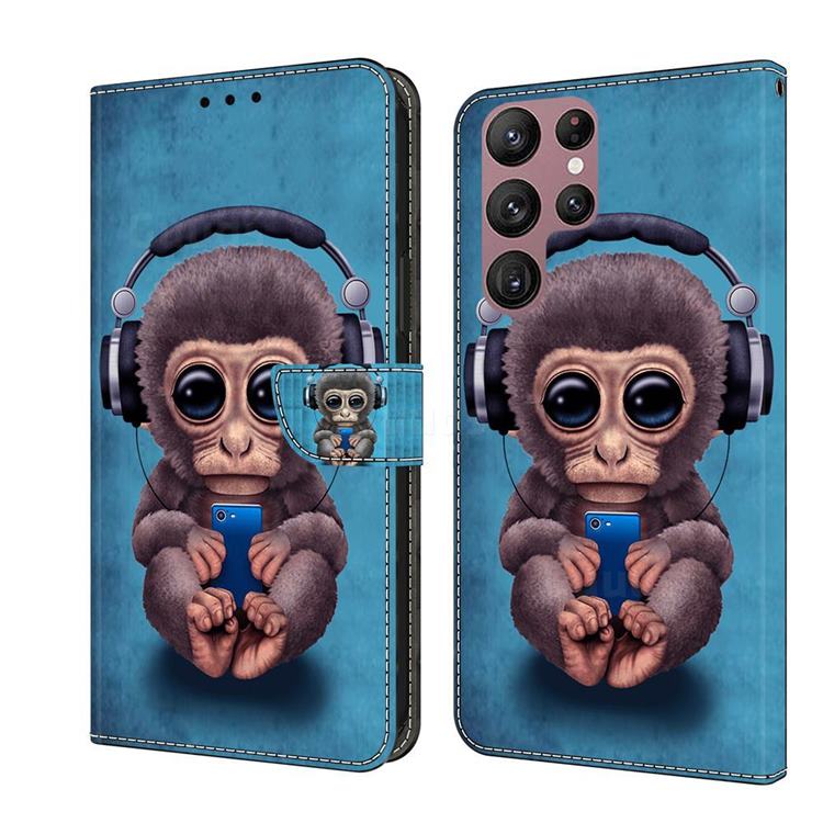 Cute Orangutan Crystal PU Leather Protective Wallet Case Cover for Samsung Galaxy S22 Ultra
