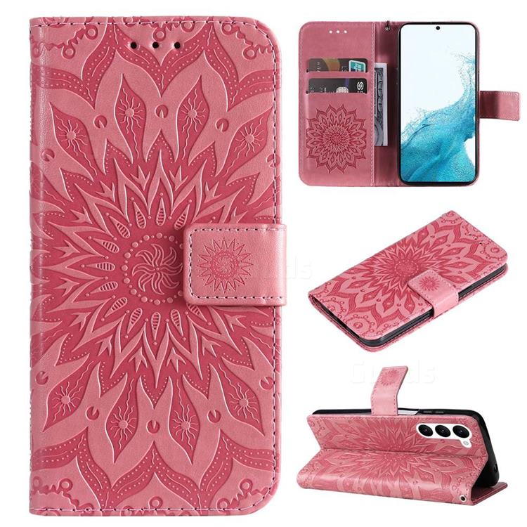 Embossing Sunflower Leather Wallet Case for Samsung Galaxy S23 - Pink