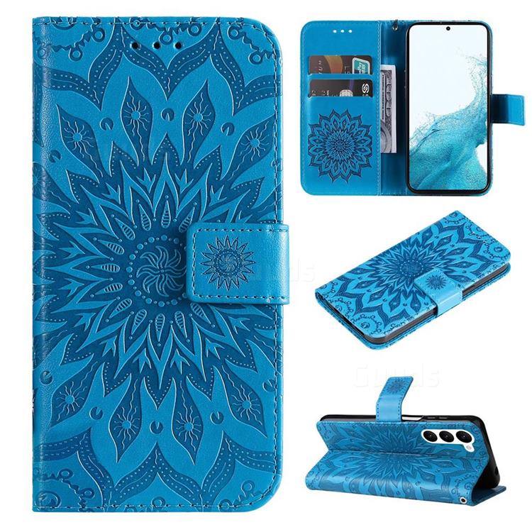 Embossing Sunflower Leather Wallet Case for Samsung Galaxy S23 - Blue