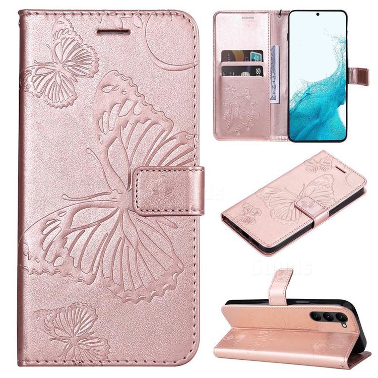 Embossing 3D Butterfly Leather Wallet Case for Samsung Galaxy S23 - Rose Gold