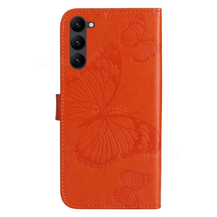 Embossing 3D Butterfly Leather Wallet Case for Samsung Galaxy S23 Orange Galaxy S23 Ultra