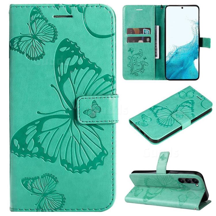 Embossing 3D Butterfly Leather Wallet Case for Samsung Galaxy S23 - Green