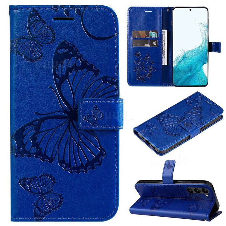 Embossing 3D Butterfly Leather Wallet Case for Samsung Galaxy S23 - Blue