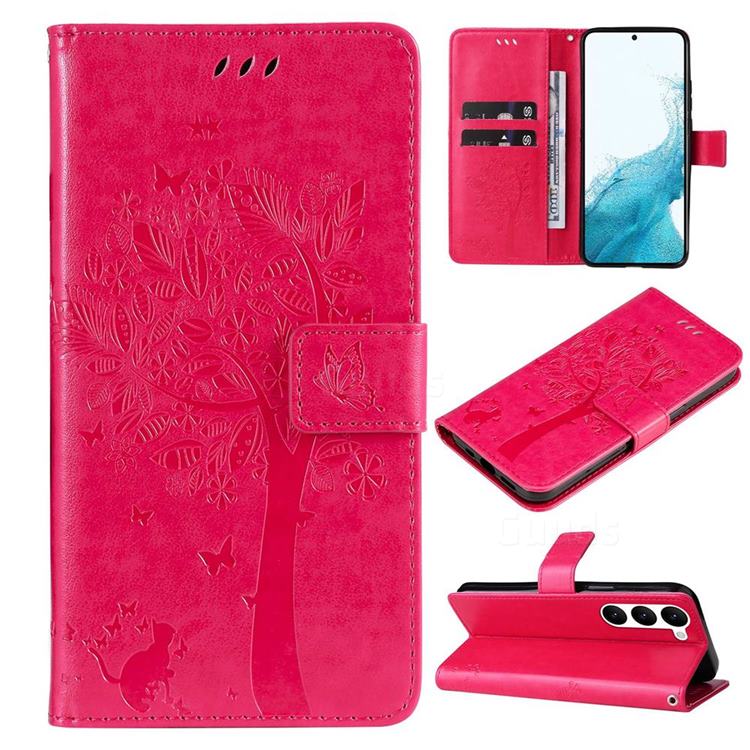 Embossing Butterfly Tree Leather Wallet Case for Samsung Galaxy S23 - Rose