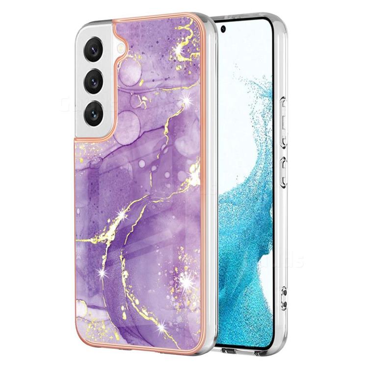 Fashion Purple Electroplated Gold Frame 2.0 Thickness Plating Marble IMD Soft Back Cover for Samsung Galaxy S23