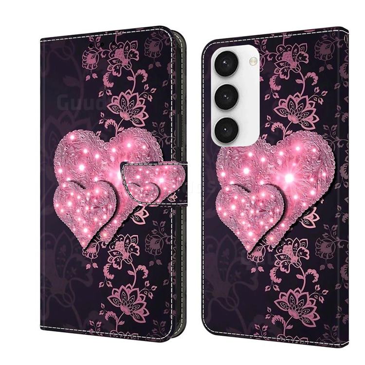 Lace Heart Crystal PU Leather Protective Wallet Case Cover for Samsung Galaxy S23