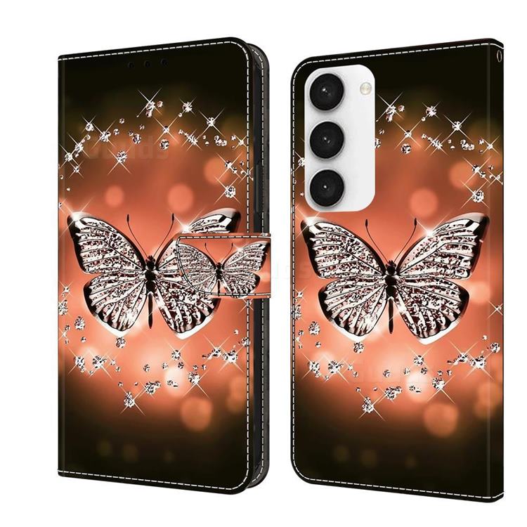 Crystal Butterfly Crystal PU Leather Protective Wallet Case Cover for Samsung Galaxy S23