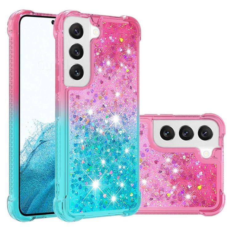 Rainbow Gradient Liquid Glitter Quicksand Sequins Phone Case for Samsung Galaxy S23 - Pink Blue