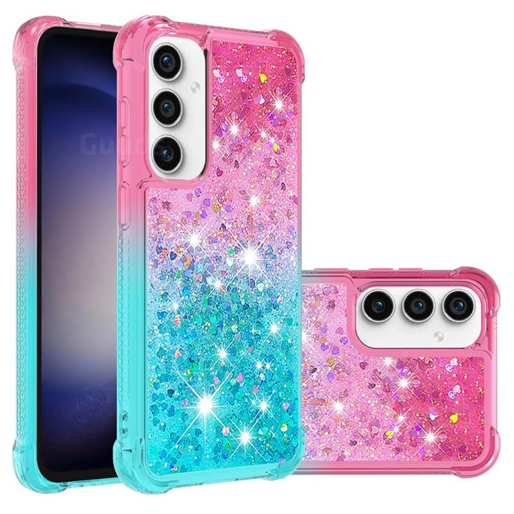 Rainbow Gradient Liquid Glitter Quicksand Sequins Phone Case for Samsung Galaxy S23 FE - Pink Blue