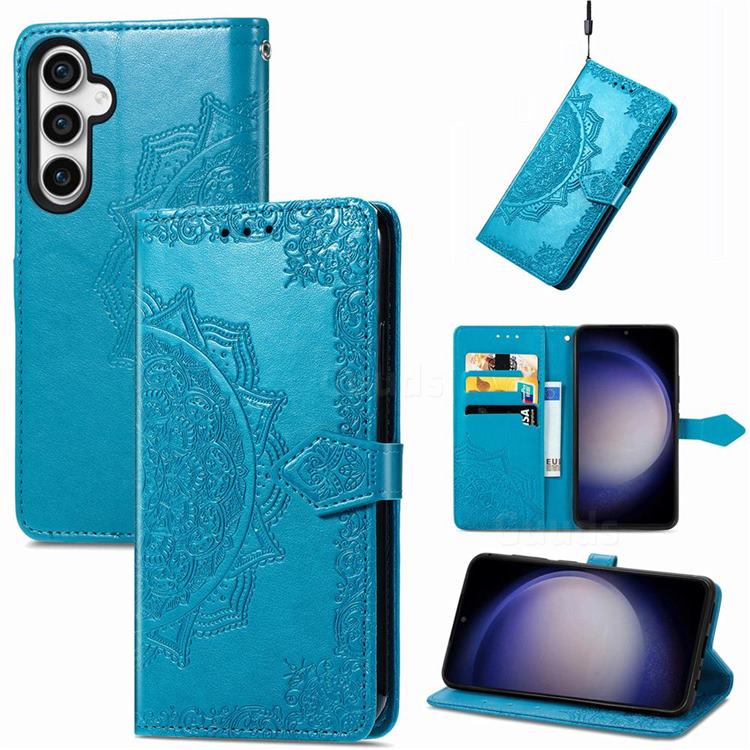 Embossing Imprint Mandala Flower Leather Wallet Case for Samsung Galaxy S23 FE - Blue