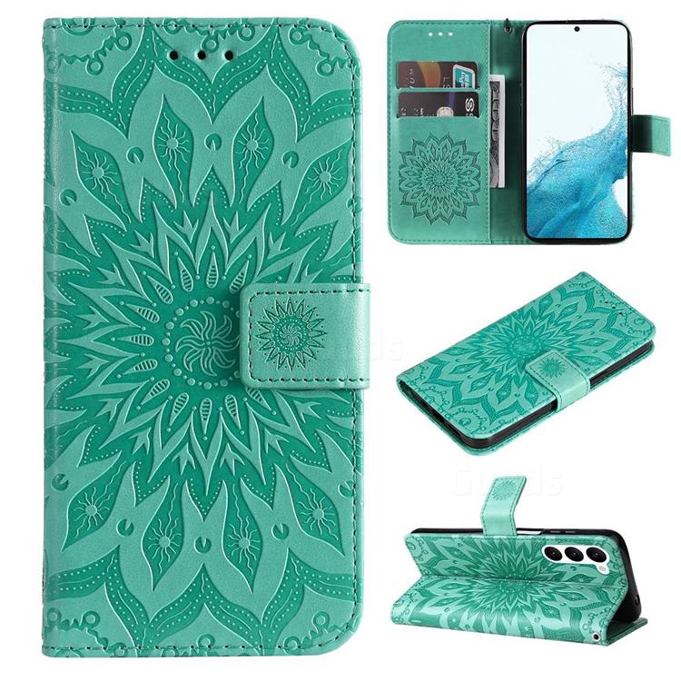 Embossing Sunflower Leather Wallet Case for Samsung Galaxy S23 Plus - Green